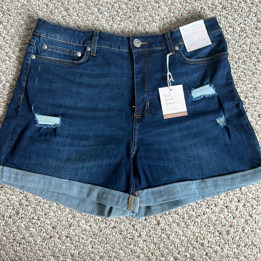 High rise cuffed denim shorts